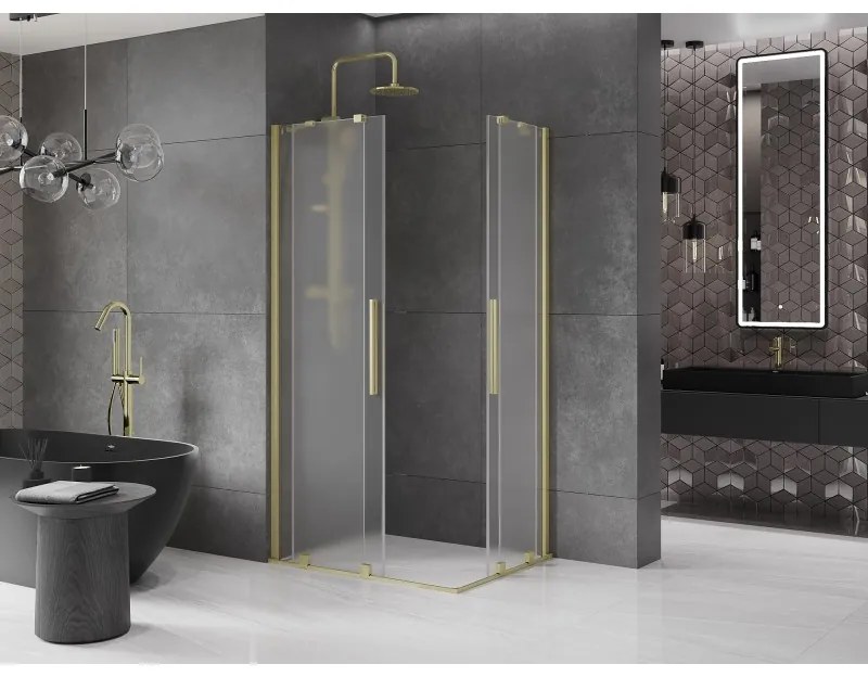 Mexen Velar Duo, zuhanykabin tolóajtóval 90 x 80 cm, 8 mm-es matt üveg, arany matt, 871-090-080-32-55