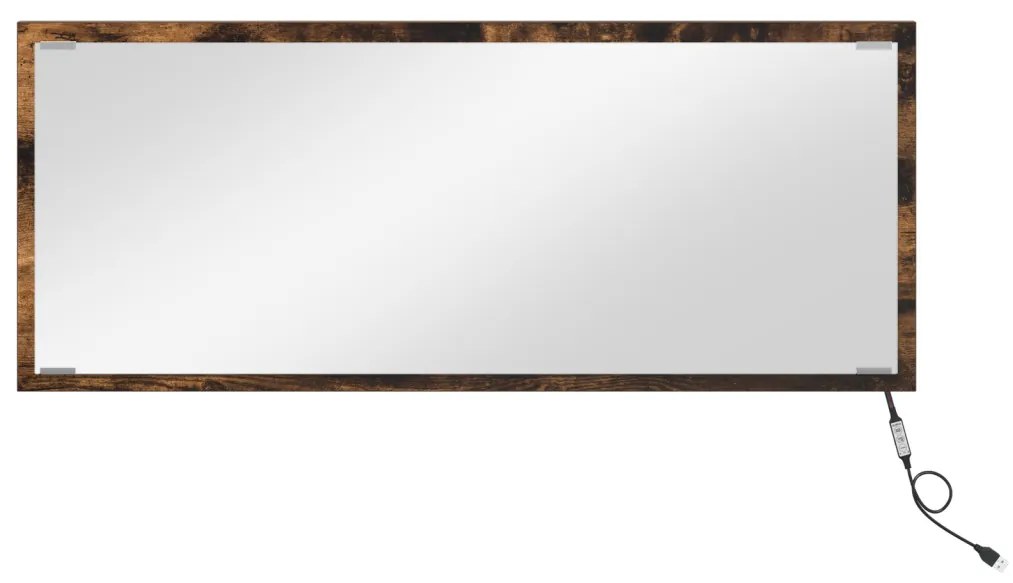 LED Fürdőszoba Tükör Füstölt Tölgy 90x8,5x37 cm Műanyag
