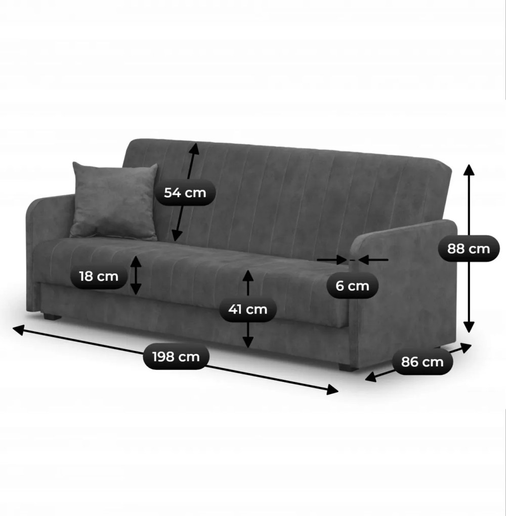 Porto ágyazható kanapé szürke színben, bársony kárpittal