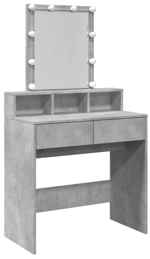 betonszürke fésülködőasztal LED-del 80 x 41 x 144,5 cm