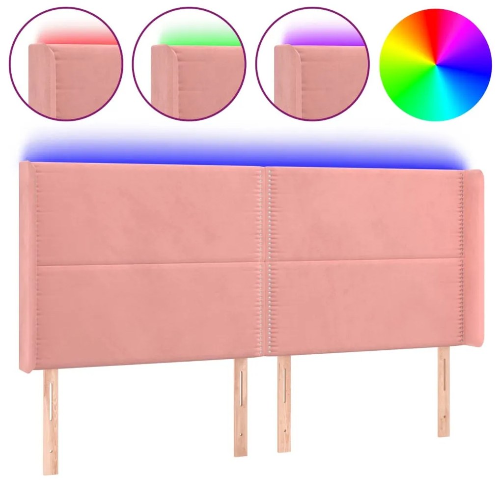 rózsaszín bársony LED-es fejtámla 203x16x118/128 cm