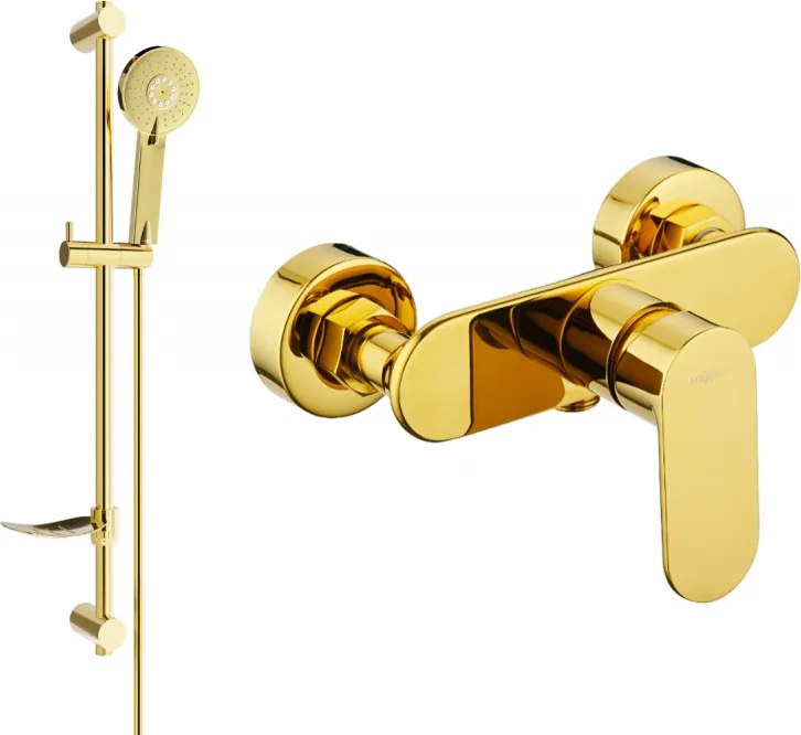 Mexen Milo DF40 zuhanycsaptelep zuhanykészlettel, arany - 7134R40-50