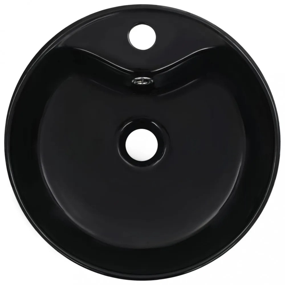 Fekete kerámia mosdókagyló túlfolyóval 36 x 13 cm
