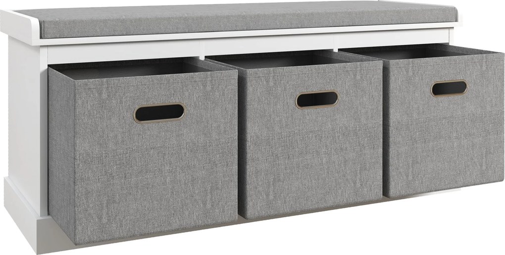 HOMCOM Előszoba Cipőtartó Pad 3 Fiókkal, Cipőtároló Pad Fa és Szövet Üléssel, Cipőtartó 3 Pár Cipőhöz, Nappali és Előszoba, 105x35x47 cm, Fehér | Aoso