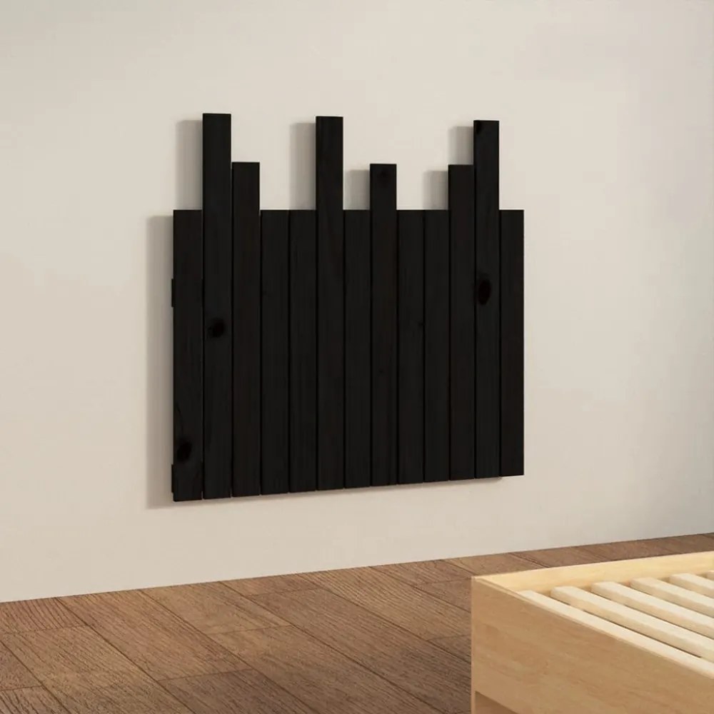 fekete tömör fenyőfa fali fejtámla 82,5 x 3 x 80 cm