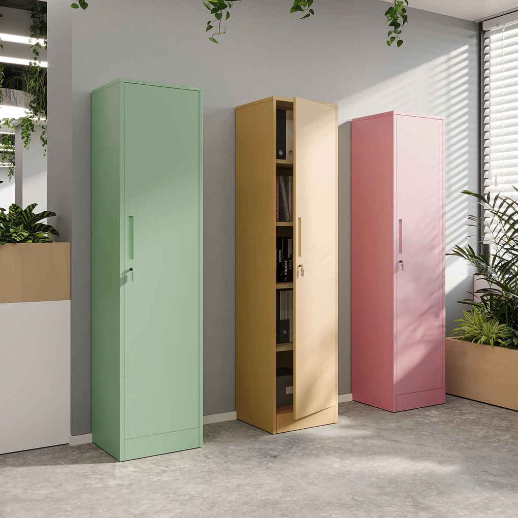 Keskeny fém irodai iratszekrény, pasztellzöld, 450x1850x400 mm: ALEX Fresh Style