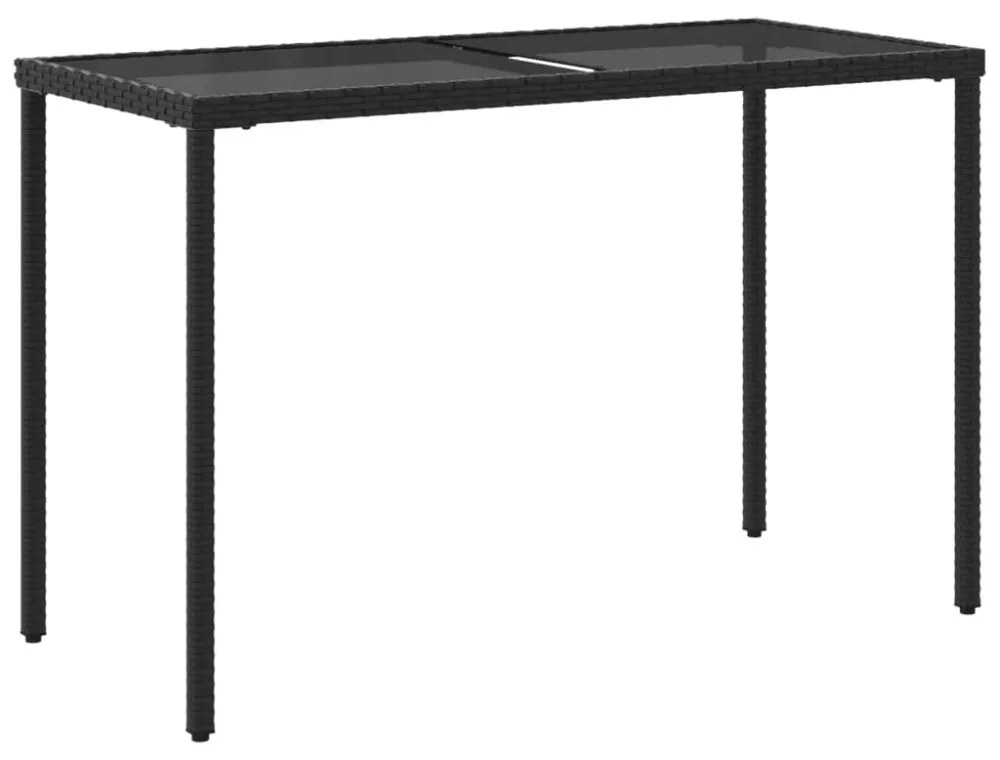 fekete polyrattan üveglapos kerti asztal 115x54x74 cm
