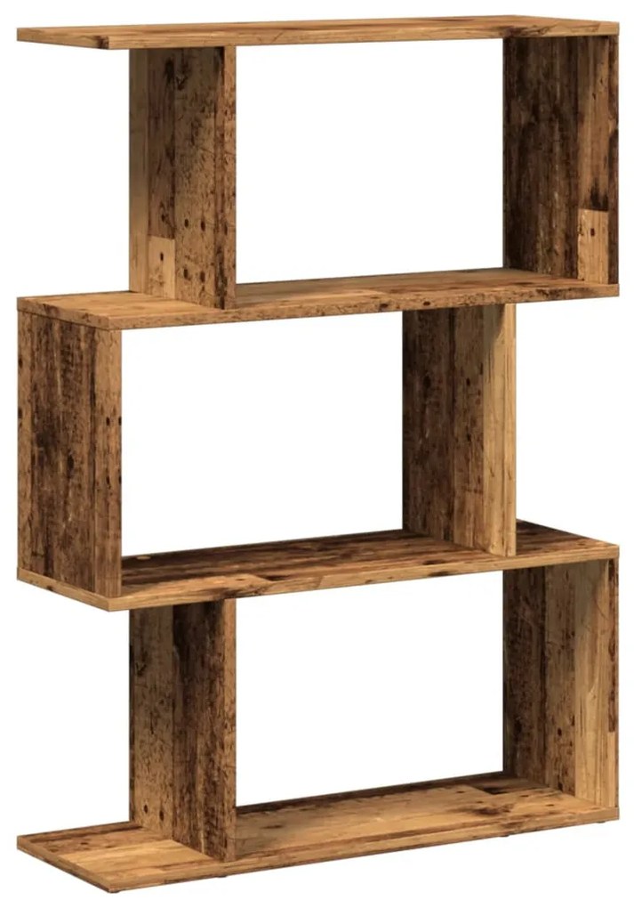 3 szintes antik fa színű fa elválasztó könyvespolc 70x24x97 cm