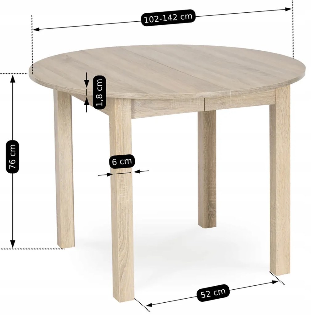 Bővíthető étkezőasztal 102–142 cm Sonoma tölgy színben – HARRY