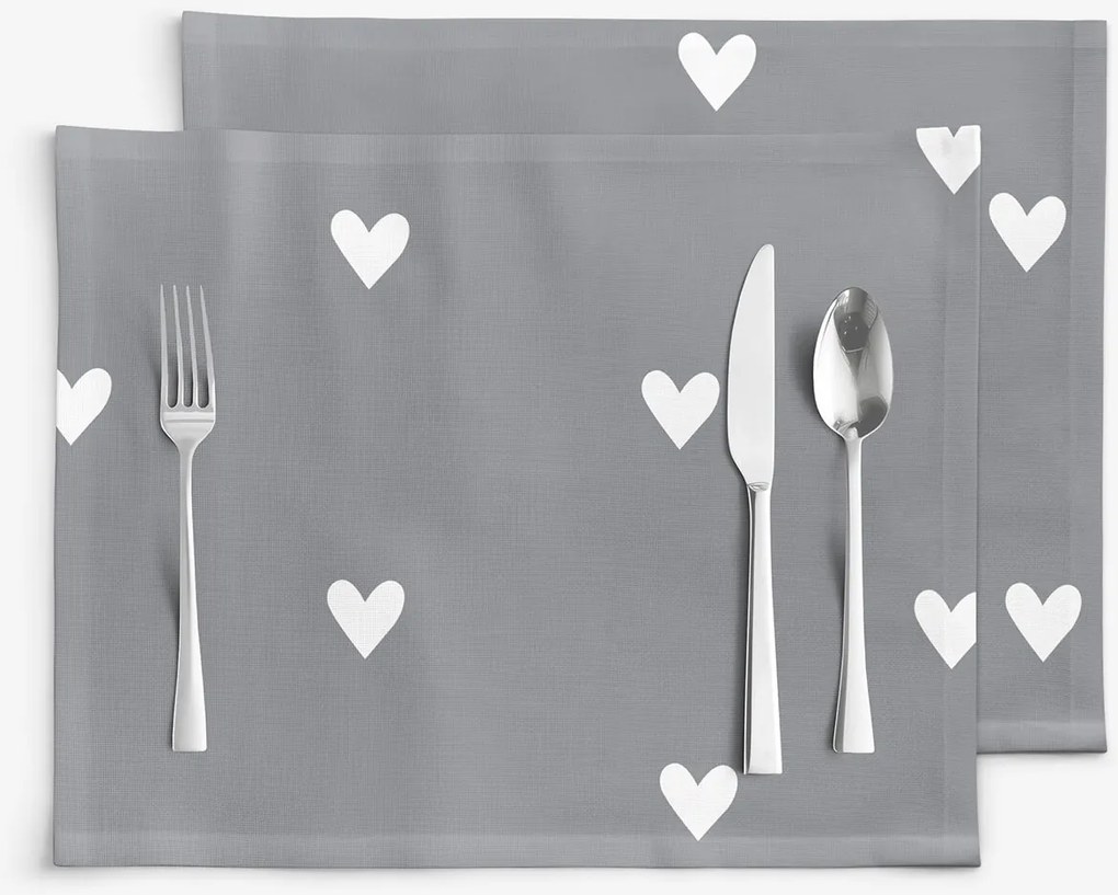 Goldea pamut reggeliző alátét - szívecskék, szürke alapon - 2db 30 x 40 cm