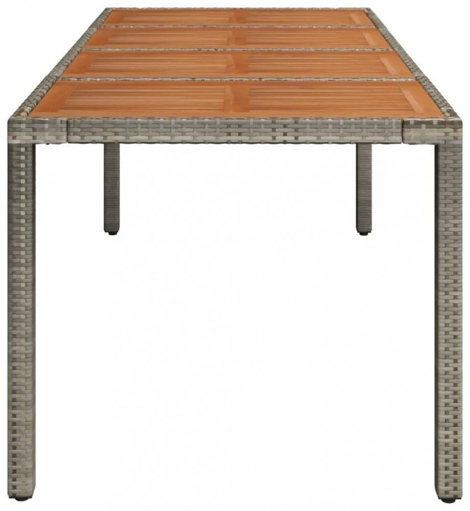 szürke polyrattan falapos kerti asztal 190 x 90 x 75 cm