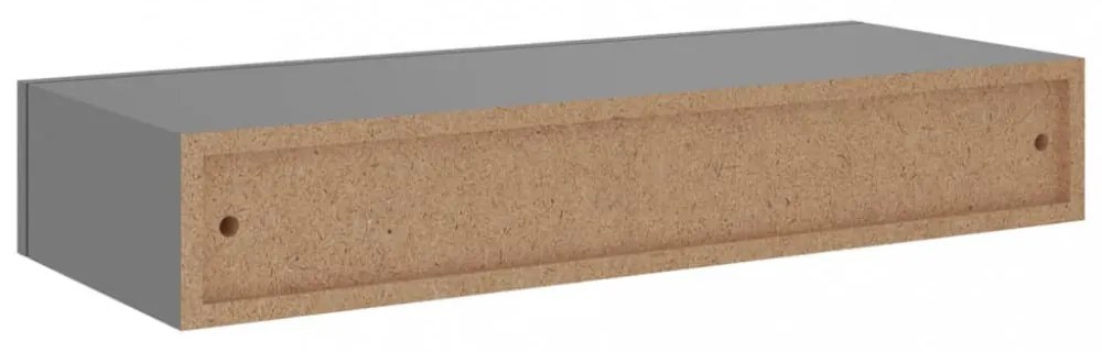 2 db szürke MDF falra szerelhető fiókos polc 60 x 23,5 x 10 cm