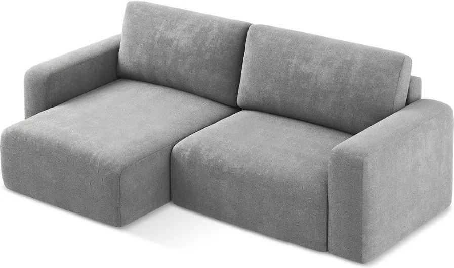 Szürke zsenília kinyitható-tárolóhelyes sarokkanapé (bal oldali-heverő résszel) Kona – Makamii