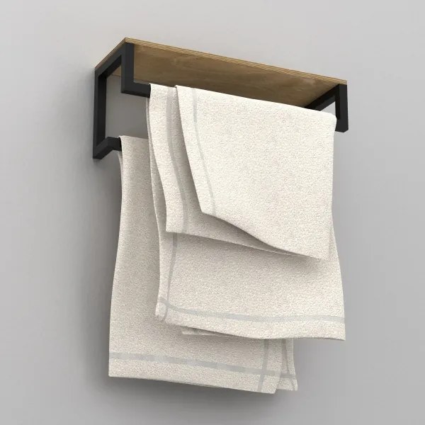 Fali törölközőtartó polccal 14x40 cm fekete