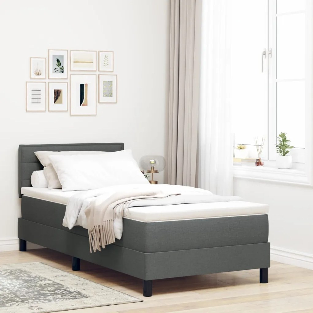 Boxspring Ágy Mattal és LED világítással Sötétszürke 100x200 cm Szövet