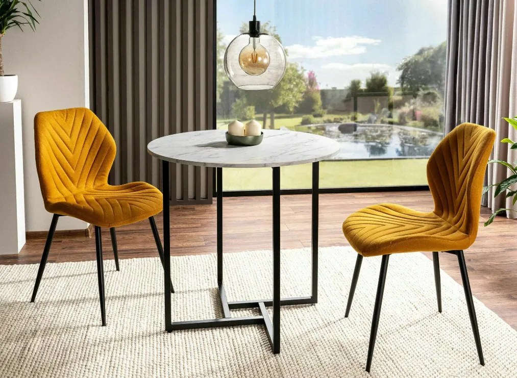 Alto II kerek étkezőasztal fehér márvány/fekete 80 cm