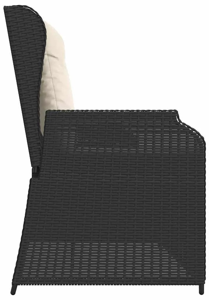 Kerti pad párnával Fekete Poli rattan