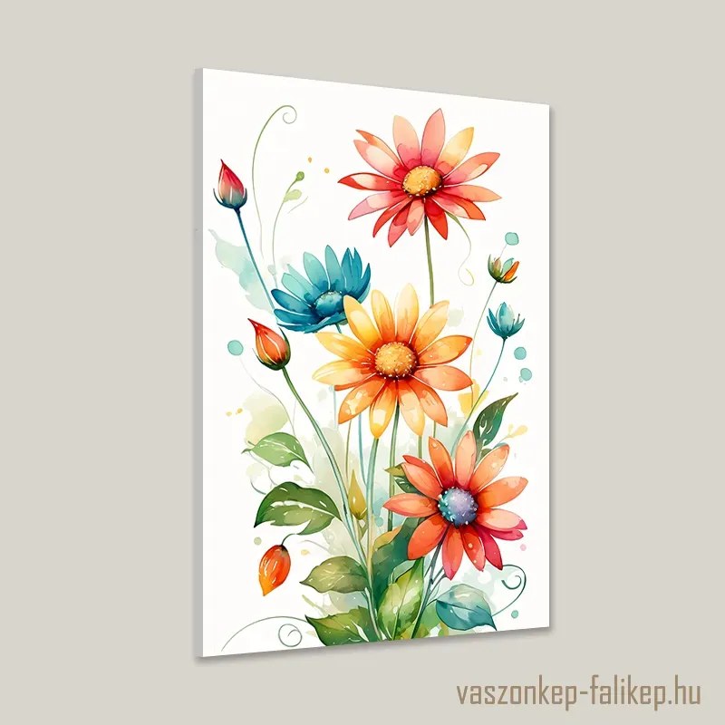 Színes virágok – Akvarell 3 | Prémium vászonkép otthonra 40x60cm