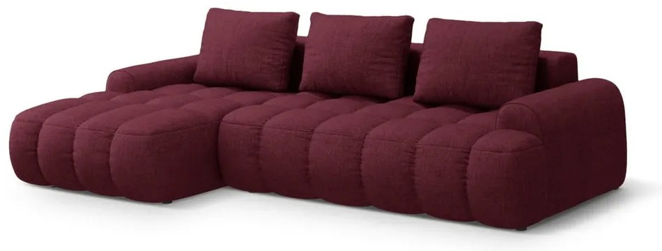 Borvörös kinyitható-tárolóhelyes sarokkanapé (bal oldali-heverő résszel) Linz – Cosmopolitan Design