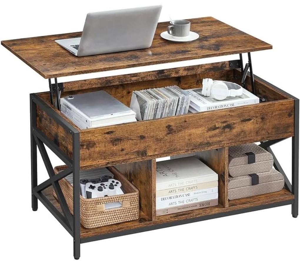 Emelhető tetejű dohányzóasztal 50 × 100 × (49–62 cm), barna és fekete színben