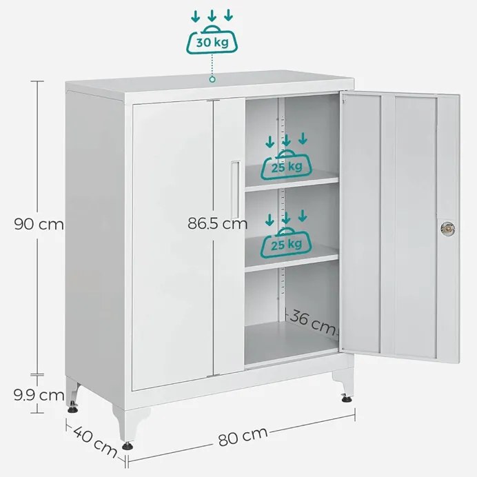 Komód 80x40x90 cm, fém, fehér, AUS-E1113 WT