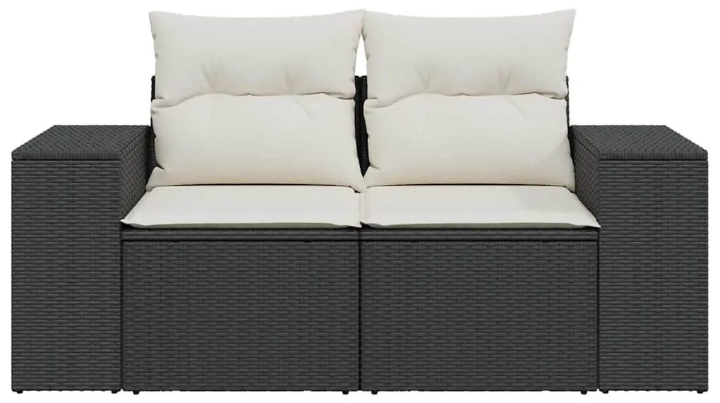 2 személyes fekete polyrattan kerti kanapé párnával