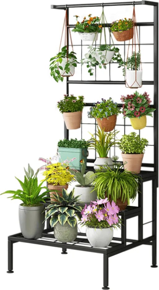 Fém virágállvány, fekete, BALKO