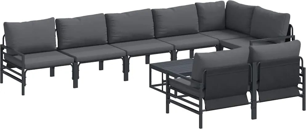 vidaXL Kerti Kanapé Szett párnával 9 pcs Fekete Acél