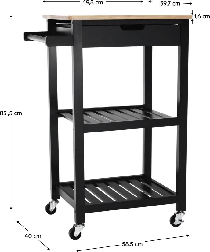 Tálalókocsi, természetes/fekete, ARETE