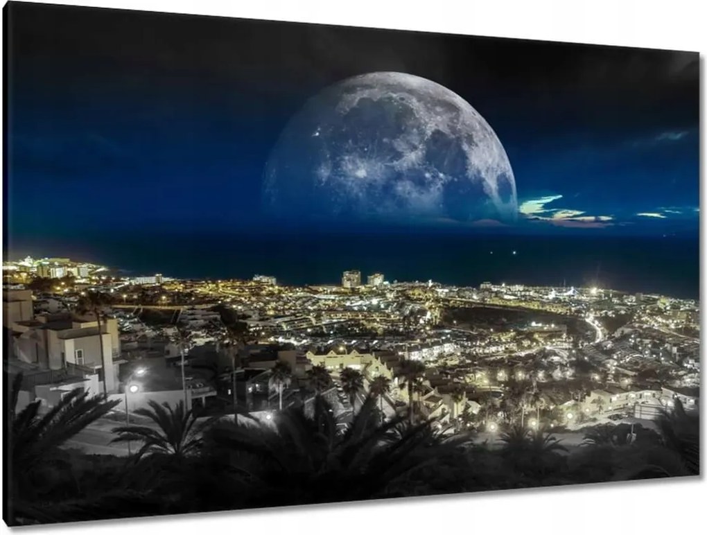 Festmények 120x80 Hold a város felett Éjszaka