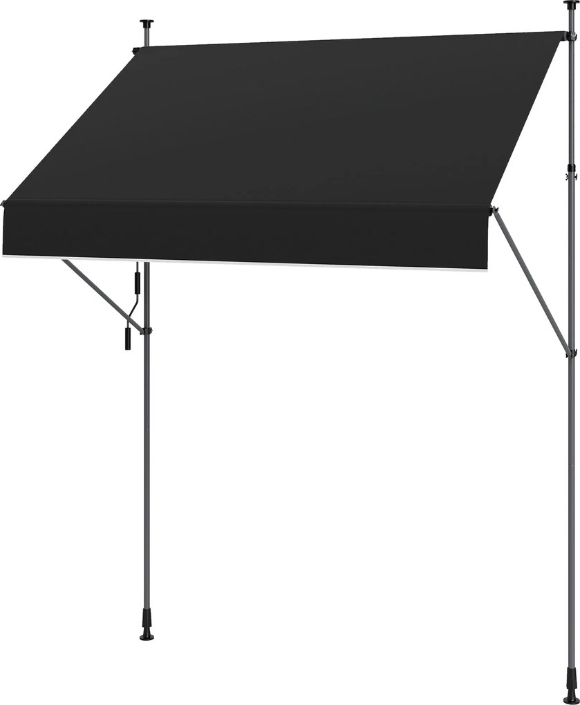 Outsunny Kézi Kihúzható Ernyő 2x1.2 m Kültéri Pavilon Rolós Ernyő Állítható Magasságú Karral 210-310 cm UV30+ Védelem Fúrás Nélküli Kerthez Erkélyhez