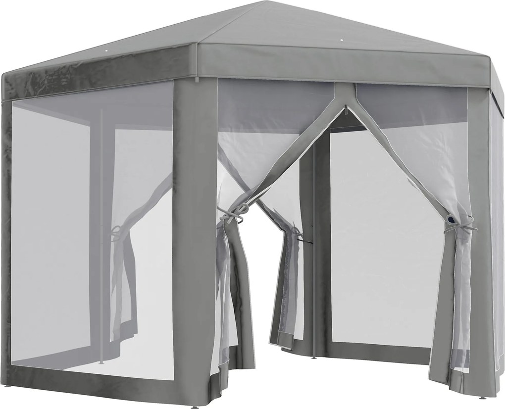 Outsunny Hatszögletű Kényelmes Stílusú Fém Poliészter Szürke Barnum Fogadósátra | Aosom