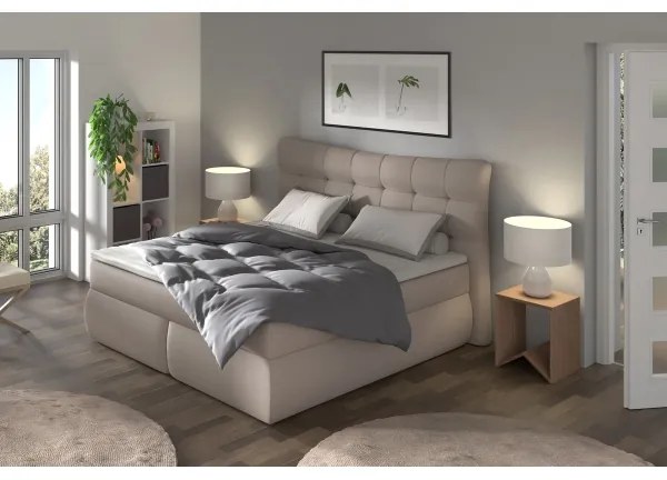 Boxspring ágy SOFIA 180x200 cm bézs matraccal és topperrel