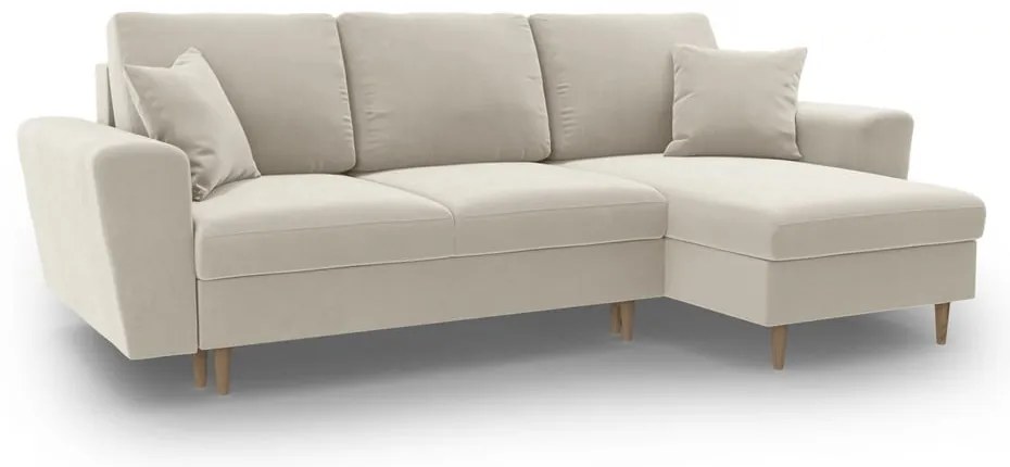 Bézs bársony kinyitható tárolóhelyes sarokkanapé Kyoto – Cosmopolitan Design