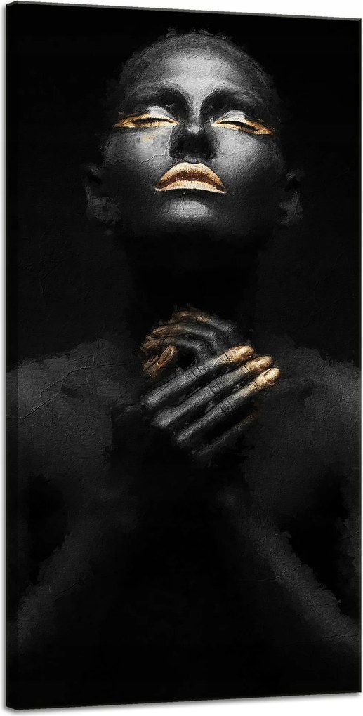 Vászonkép Fekete Nő Arany Köröm Száj Szemek 40x80 cm