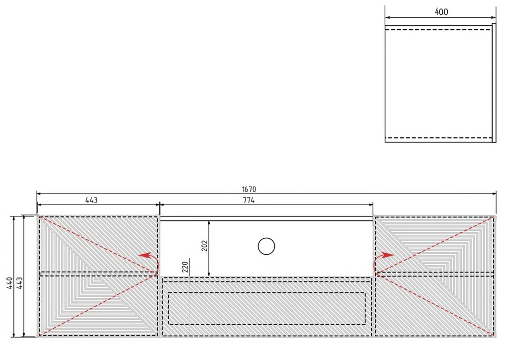Asha függő TV szekrény, fiókkal és polcokkal - 167 cm - kasmír