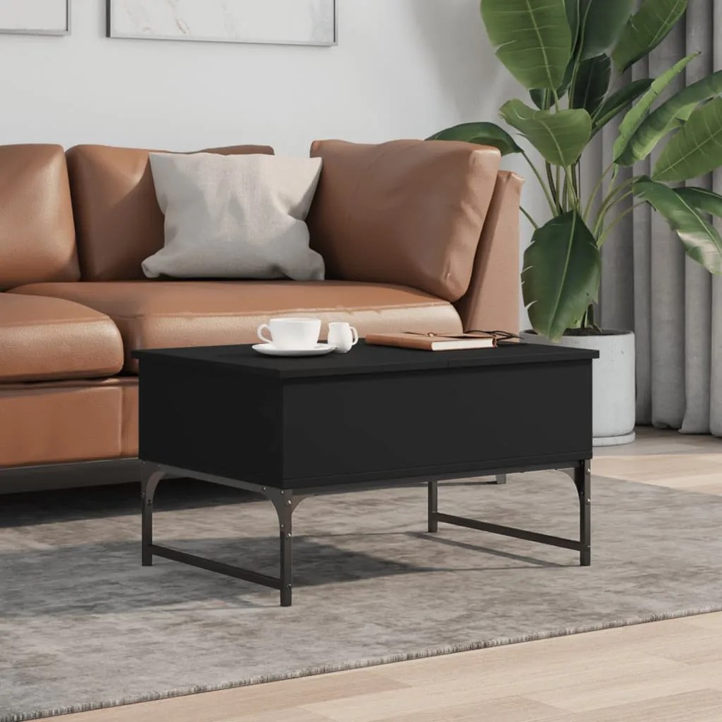 Fekete szerelt fa és fém dohányzóasztal 70 x 50 x 40 cm