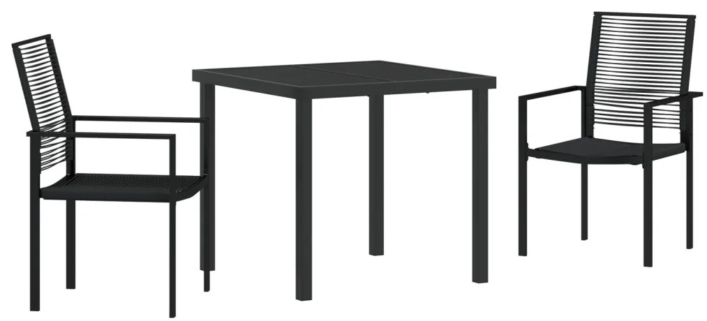 3 Darabos Kerti Étkező Szett Fekete PVC Rattan