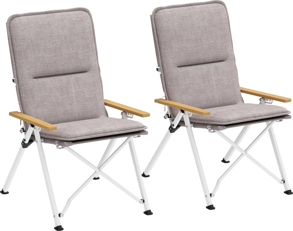Outsunny 2 Fülke Alumínium Kemping Szék - Hordozható Kerti Székek Állítható Magas Támlával, Fából Készült Karfával és Hordtáskával a Kültéri Használat