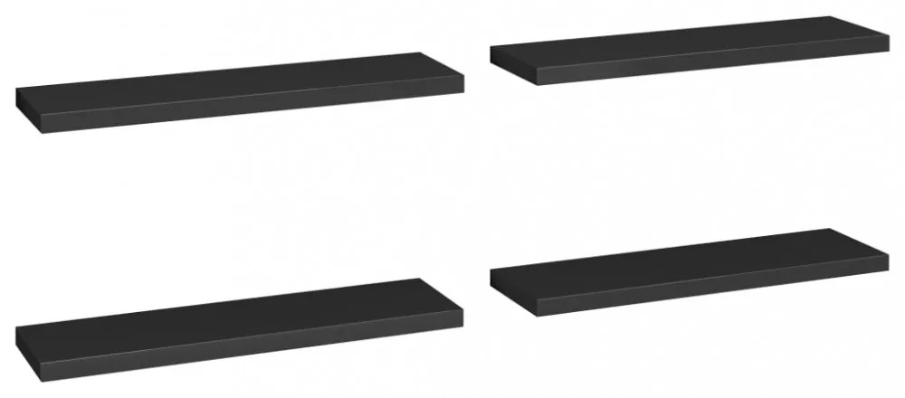4 db fekete MDF lebegő fali polc 90 x 23,5 x 3,8 cm