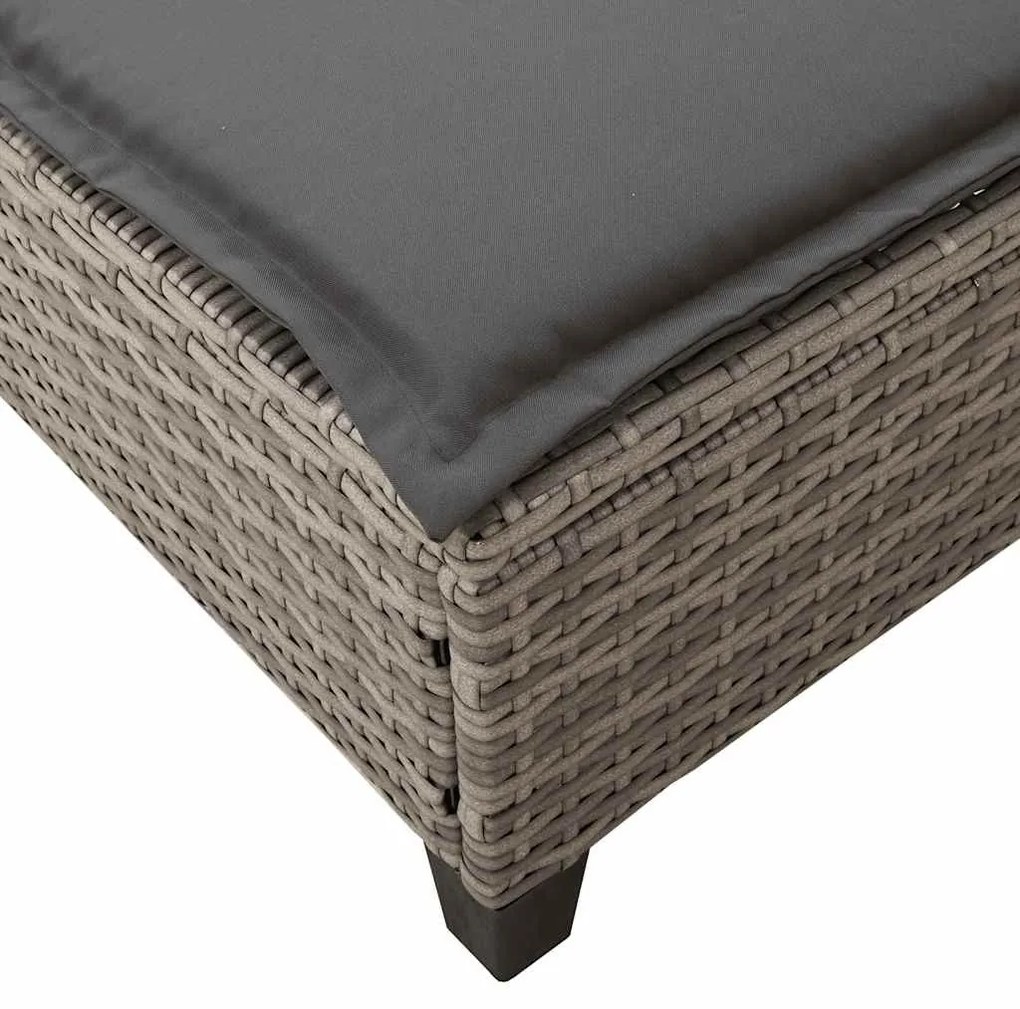 szürke polyrattan napozóágy párnákkal 55x200x25,5 cm