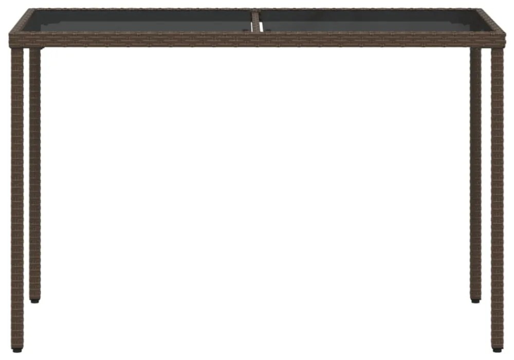 barna polyrattan üveglapos kerti asztal 115x54x74 cm