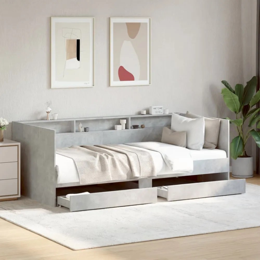 betonszürke kanapéágy fiókkal matrac nélkül 75x190 cm