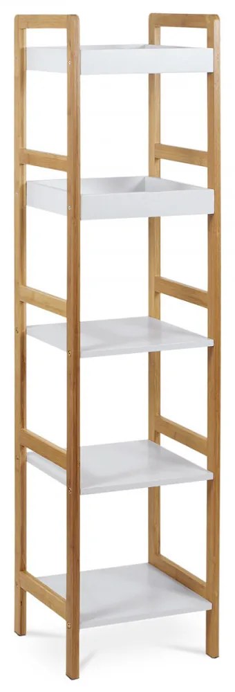 Dr-013-5 Etajeră De Bambus Culoare Natur,5 Rafturi Din MDF Alb, Rezistă Pînă La 15 Kg.