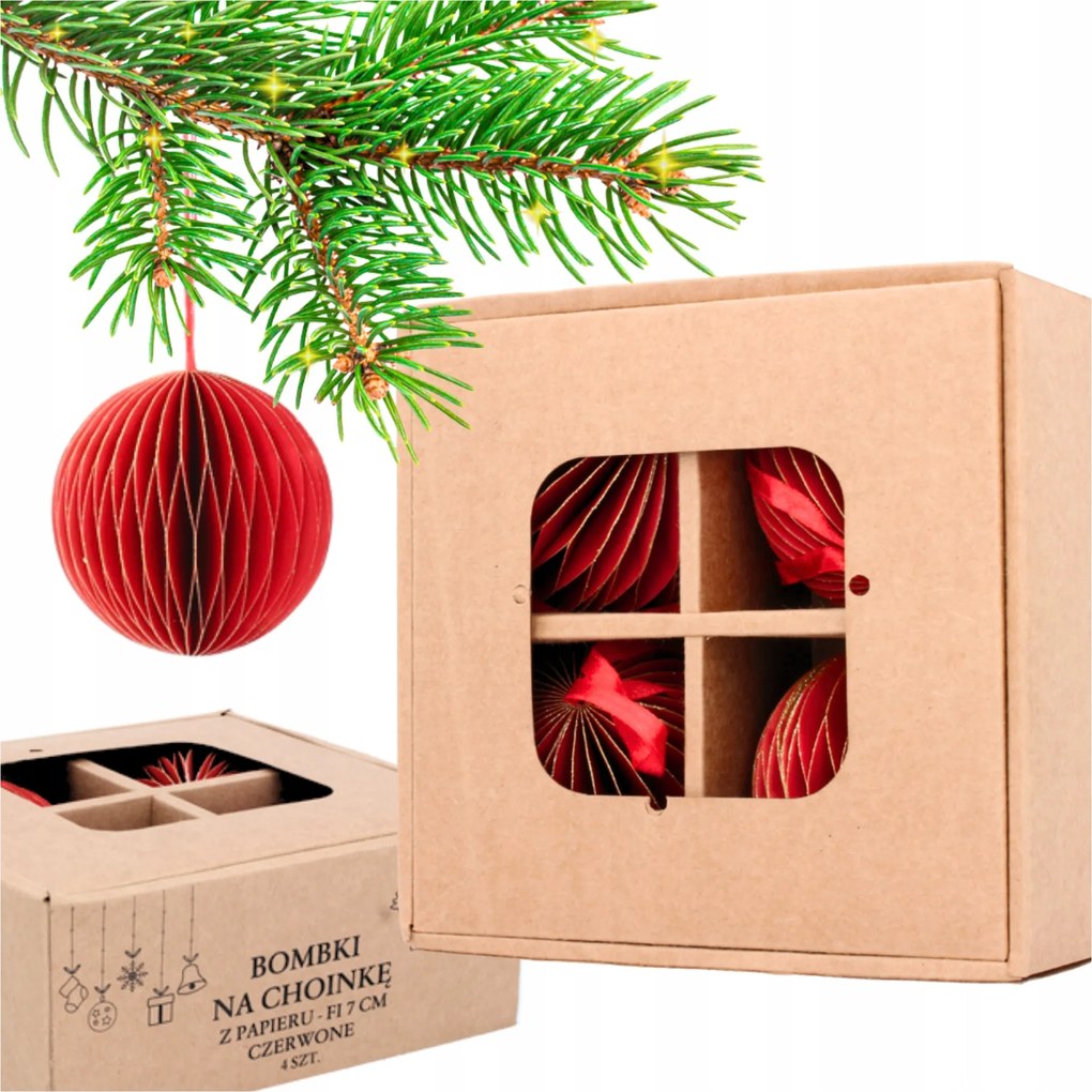 4 db-os összecsukható papírgömb szett 7cm klasszikus piros