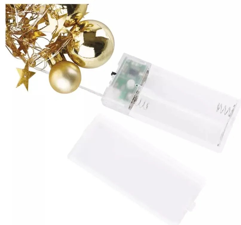 LED karácsonyi fényfüzér – arany gömb csillagokkal, 1,9m, 2xAA, beltéri, meleg fehér, idő.