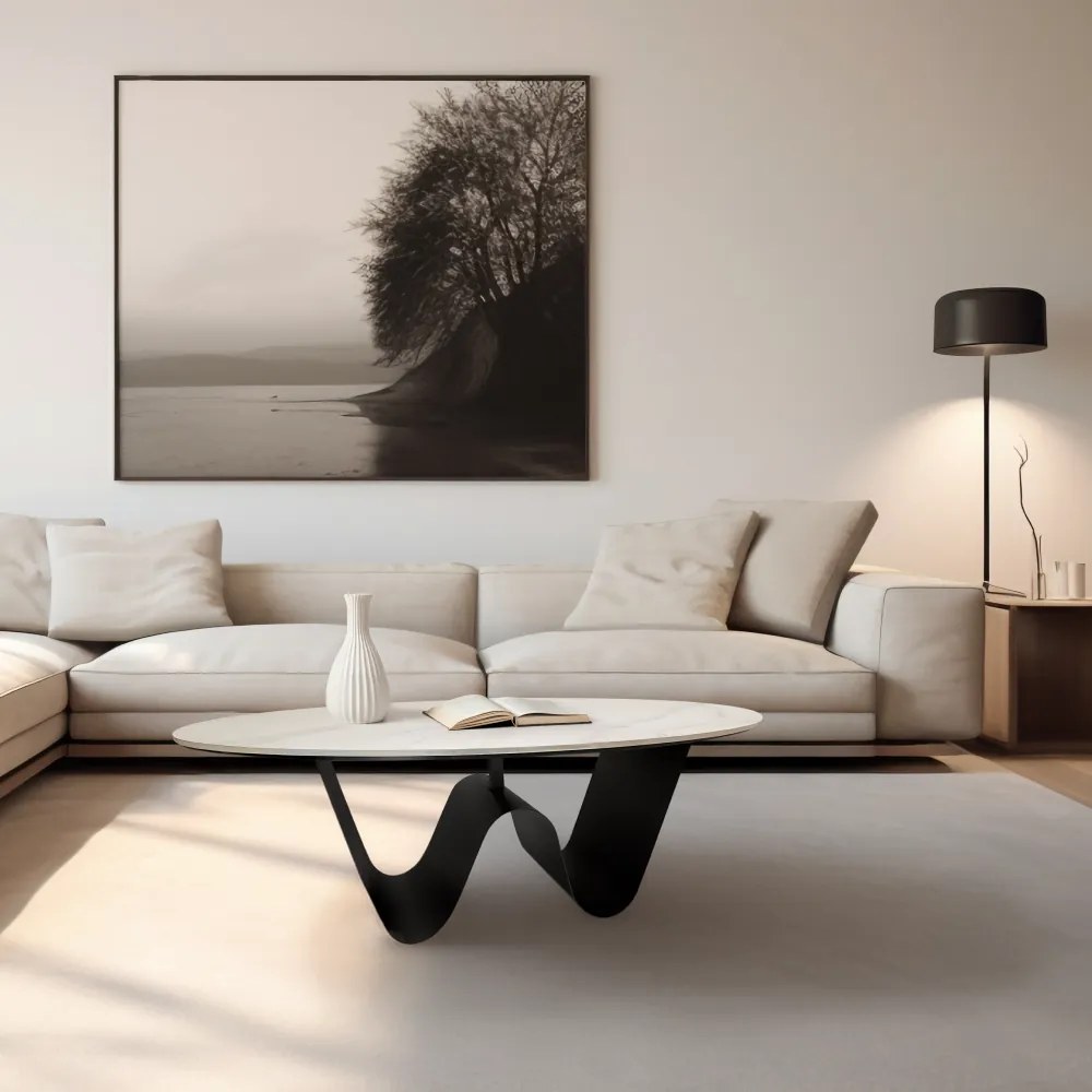 Dohányzóasztal, márvány imitáció/fekete, ELVO