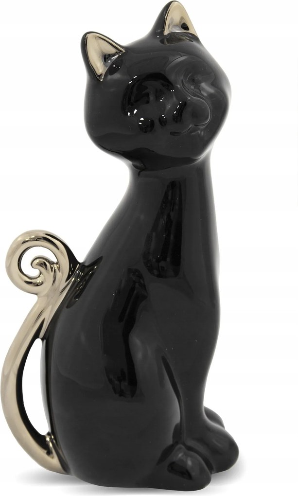 Elegáns kerámia macska figura – fekete-arany dekoráció tökéletes ajándék