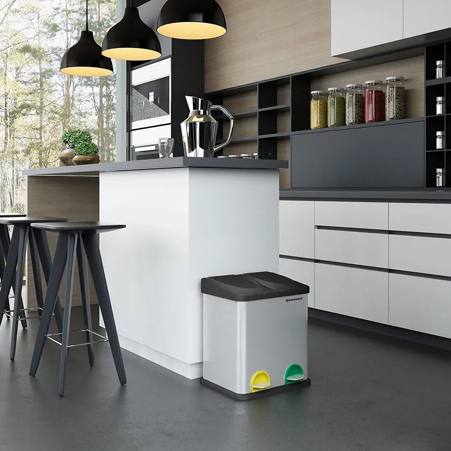 Szemétgyűjtő, szelektív hulladékgyűjtő, acél, 30 liter, 2 x 15L