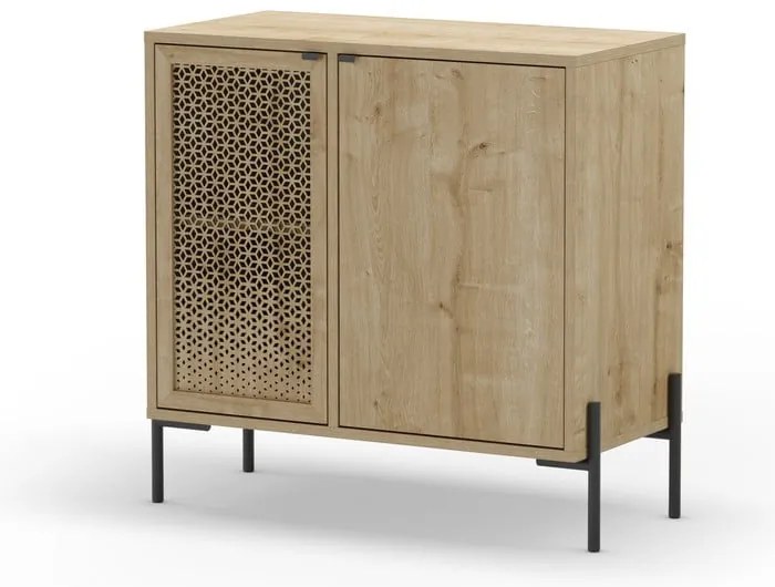 Natúr színű alacsony komód tölgyfa dekorral 80x80 cm Inca – Marckeric